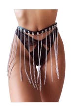 Riem Zwart met Kettinkjes Zwarte PU Leer Buikketting Sexy Le, Kunststof, Verstelbaar, Zwart, Nieuw