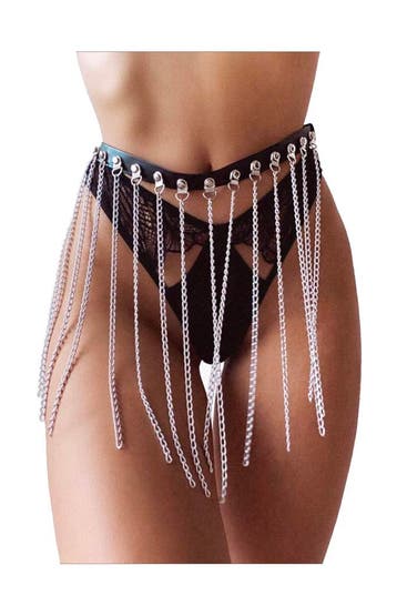 Riem Zwart met Kettinkjes Zwarte PU Leer Buikketting Sexy Le, Kunststof, Verstelbaar, Zwart, Nieuw