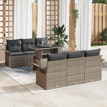 vidaXL Tuin Sofa Set 7 st Grijs poly rattan, Verzenden, Nieuw, 7 zitplaatsen