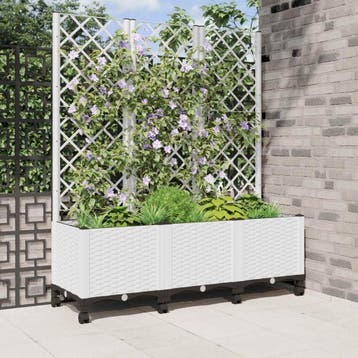 vidaXL Tuinplantbak met schutting en wielen Wit 120 x 40 x, Verzenden, Nieuw, Minder dan 60 cm, 60 cm of meer