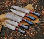 Keukenmes - Kitchen knife set - Staal, Hout, Leder - Azië -