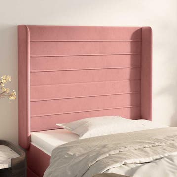 vidaXL Hoofdbord met randen 103x16x118/128 cm fluweel roze, Verzenden, Nieuw, Stof
