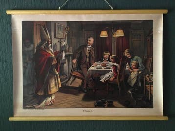 Geldorp - wolters - Schoolplaat poster Sinterklaas en Zwarte, Antiek en Kunst