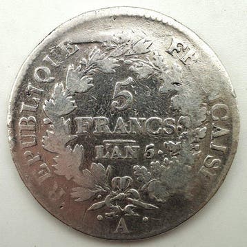Frankrijk. Directoire (1795-1799). 5 Francs An 5-A Union et