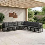 vidaXL Buiten bankenset Zwart Polyester, Tuin en Terras, Verzenden, Nieuw, Rotan