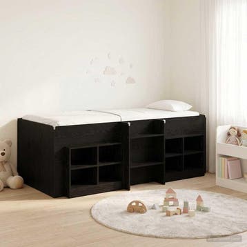 vidaXL Loft Bed Frame met Kast met plank 3 st Zwart Bewerkt, Verzenden, Nieuw, Zwart, Hout
