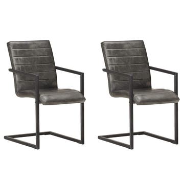 vidaXL Eetkamerstoelen 2 st echt leer grijs, Verzenden, Nieuw, Grijs