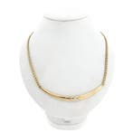 Gouden fantasieschakel collier met een tricolor vaste hanger, Ophalen of Verzenden, Gebruikt, Overige kleuren, Goud