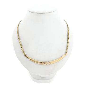 Gouden fantasieschakel collier met een tricolor vaste hanger, Ophalen of Verzenden, Gebruikt, Goud, Goud