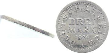 Duitsland 3 Mark 1924 A ohne Randinschrift Rar ohne Ring..., Verzenden
