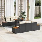 vidaXL Tuin Eetset met kussen 7 pcs Zwart en Beige, Verzenden, Nieuw, Rotan, 7 zitplaatsen