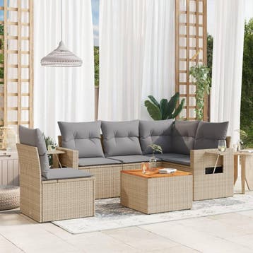 vidaXL 6-delige Loungeset met kussens poly rattan gemengd, Verzenden, Nieuw, Loungeset