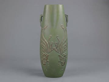 Exquisite Vintage Japanese Cast Metal Phoenix Vase -