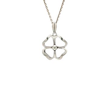Witgouden hanger klaver vier met diamant 14 karaat, Sieraden, Tassen en Uiterlijk, Verzenden, Zo goed als nieuw, Goud