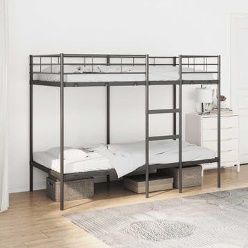 vidaXL Stapelbed zonder matras 90x190 cm staal zwart, 90 cm, Eenpersoons, Verzenden, Zwart
