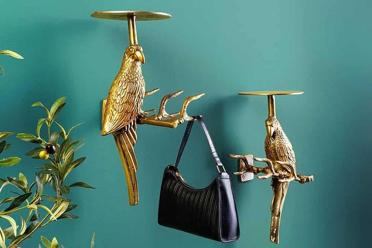 Set van 2 wandkapstok WILDLIFE BIRDS 45cm goud Metaal, Huis en Inrichting, Woonaccessoires | Kapstokken, Ophalen of Verzenden