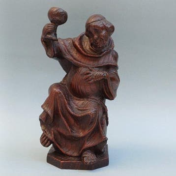 Beeldje - Beeldje drinkende Monnik - Composiet op hout basis, Antiek en Kunst