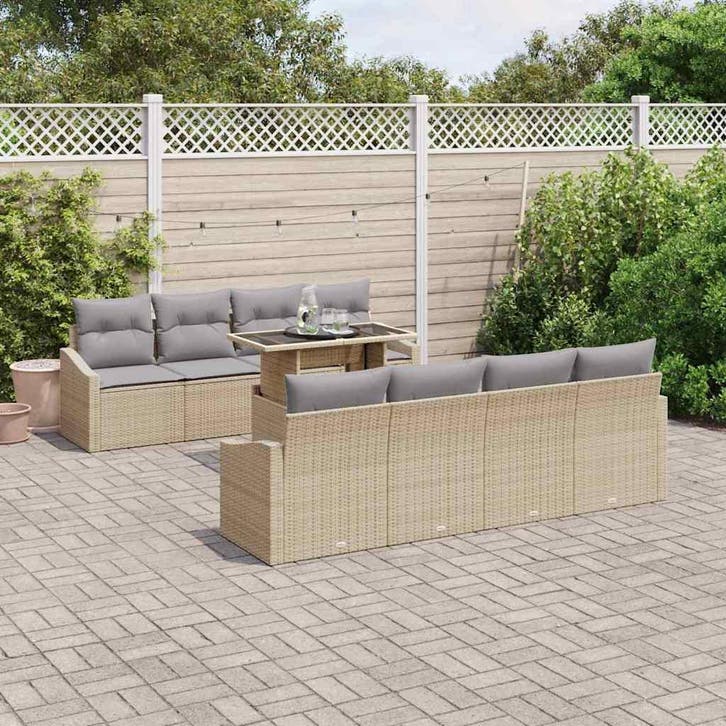 vidaXL Tuin Sofa Set met kussen 7 pcs Beige en Licht Grijs, Tuin en Terras, Tuinsets en Loungesets, Nieuw, 7 zitplaatsen, Rotan