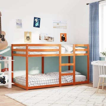 vidaXL Stapelbed massief grenenhout wasbruin 90x190 cm, 90 cm, Eenpersoons, Bruin, Verzenden