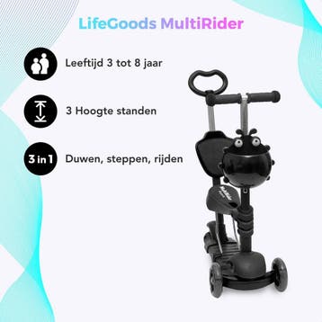 2dekans | LifeGoods MultiRider - Kinderstep - Duwstang - 2, Fietsen en Brommers, Ophalen of Verzenden, Zo goed als nieuw, LifeGoods