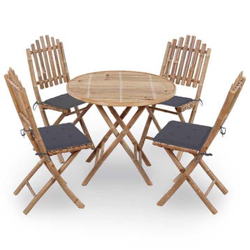 vidaXL 5-delige Tuinset inklapbaar met kussens bamboe, Tuin en Terras, Tuinsets en Loungesets, 4 zitplaatsen, Verzenden, Nieuw