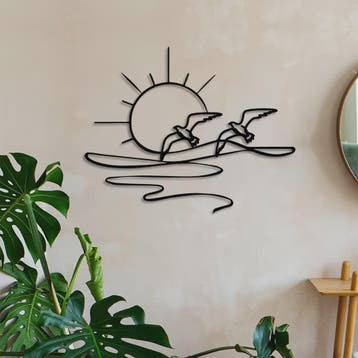 Zonsopgang Meeuwen Wanddecoratie - Metaal Lijnkunst voor Kus, Verzenden, Nieuw