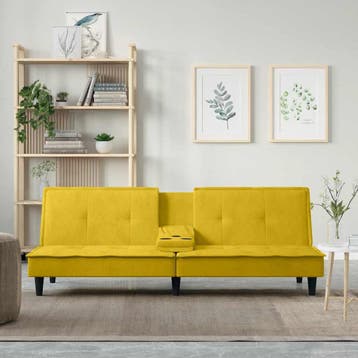vidaXL Slaapbank met bekerhouders fluweel geel, Verzenden, Nieuw, Stof, 200 tot 250 cm