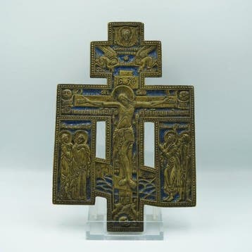 Icoon - Kruisiging van Christus - Messing, Emaille