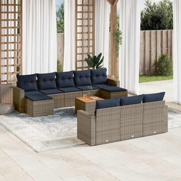 vidaXL 11-delige tuinbankset met kussens, grijs polyrotan, Verzenden, Nieuw