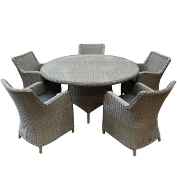 Bilbao Riccione dining tuinset 150 cm rond 6-delig grijs, Tuin en Terras, Ophalen of Verzenden, Nieuw, Wicker