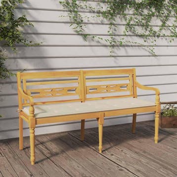 vidaXL Bankje Batavia met crèmekleurig kussen 150 cm massief, Tuin en Terras, Tuinbanken, Verzenden, Nieuw, Teakhout