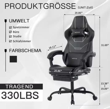 Ergonomische gaming bureaustoel met voetsteun, Verzenden, Nieuw