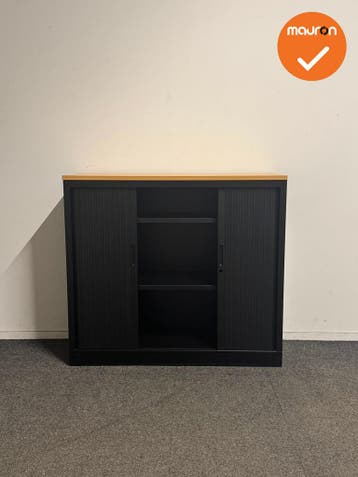 Basic - Roldeurkast - 108x120x45 cm - Zwart - Beuken blad, Werkplek, Ophalen of Verzenden, Gebruikt, Kast