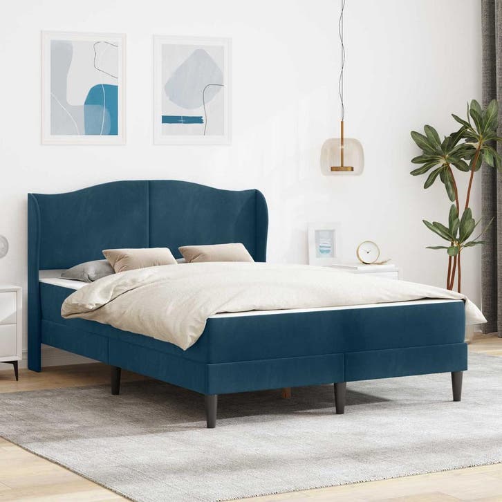 vidaXL Bedframe met hoofdeinde Blauw 140 x 200 cm Fluweel, Huis en Inrichting, Slaapkamer | Bedden, Blauw, Nieuw, Stof, Verzenden