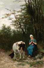 David De La Mar (1832-1898) - Hollands Pastoraal Tafereel,, Antiek en Kunst, Kunst | Schilderijen | Klassiek