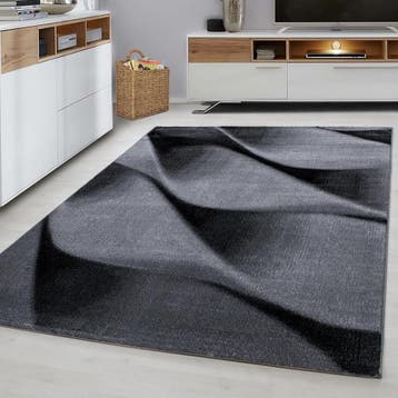 Modern Vloerkleed | Parma | Golven | Zwart | 80x300 cm, Verzenden, Nieuw