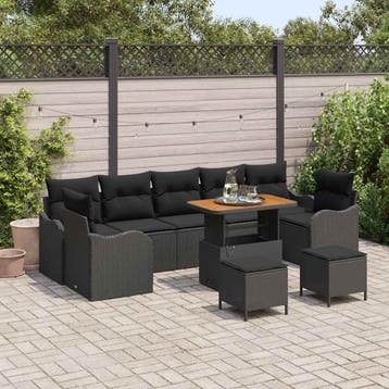 vidaXL Tuinbankenset 10 st Zwart poly rattan, Tuin en Terras, Verzenden, Nieuw, Rotan, Meer dan 8 zitplaatsen