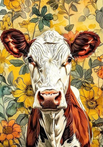 Justyna Jaszke - “Cow watercolor animal art I” - 47 x 33 cm.