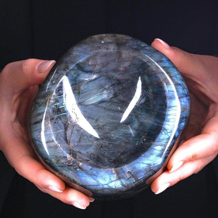 Kom van natuurlijke labradoriet – iriserende reflecties en, Verzamelen, Mineralen en Fossielen