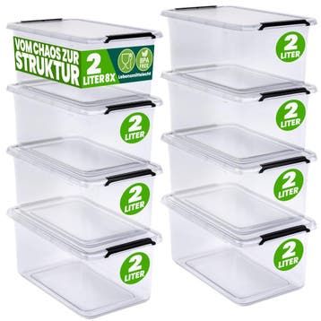 Opbergbox Transparant Set van 8 20x15x12cm 2L (Opbergmanden), Verzenden, Nieuw