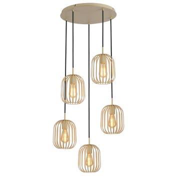 Hanglamp - Beige - 5 Lichts - Woonkamer - Eetkamer - Nova, Huis en Inrichting, Verzenden, Nieuw, Metaal