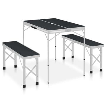 vidaXL Campingtafel inklapbaar met 2 banken aluminium grijs, Verzenden, Nieuw