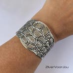 Zilveren brede slangenprint klemarmband, Verzenden, Nieuw, Zilver