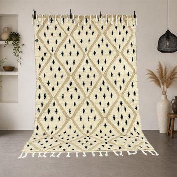 Beni Ouarain wit en zwart vintage – Berber tapijt van dikke, Nieuw