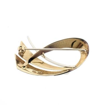 Bicolor gouden broche met parel, Sieraden, Tassen en Uiterlijk, Broches, Gebruikt, Ophalen of Verzenden, Met edelsteen, Goud