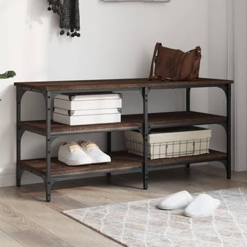 vidaXL Schoenenbankje 100x38,5x49 cm bewerkt hout bruin, Huis en Inrichting, Banken | Voetenbanken en Poefen, Verzenden, Nieuw