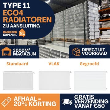 Type 11 Eco4 radiatoren – standaard, vlak en gegroefd - Zij, 30 tot 80 cm, Radiator, Nieuw, Ophalen of Verzenden
