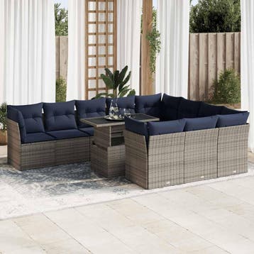vidaXL 11-delige Loungeset met kussens poly rattan acacia, Verzenden, Nieuw, Loungeset