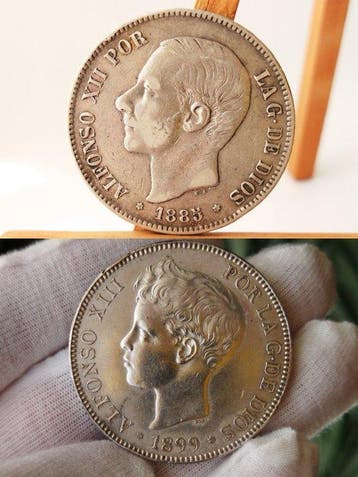 Spanje. Alfonso XII-Alfonso XIII. 5 Pesetas 1885 *87
