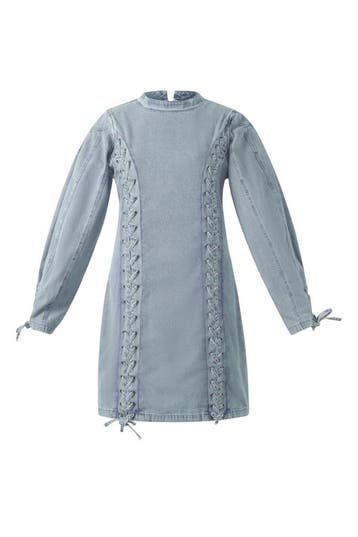 Denim Veter Jurk – Pofmouwen & Geregen Veters | Jeansblauw, Verzenden, Nieuw